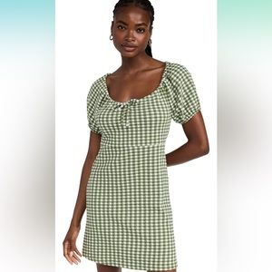 Madewell: Jacquard Puff-Sleeve Mini Dress in Gingham in green, Medium